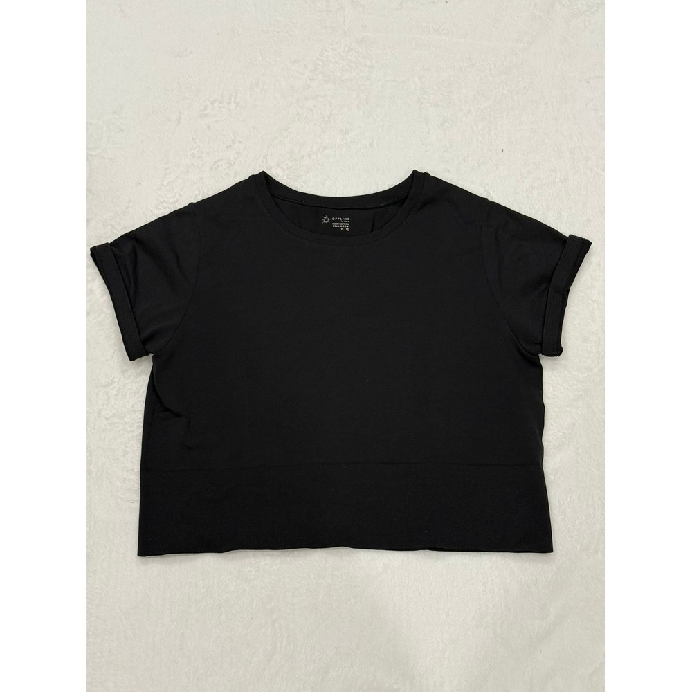 OFFLINE by Aerie Real Good Black Seamless Cropped T-Shirt XL Short Sleeve Cuffed